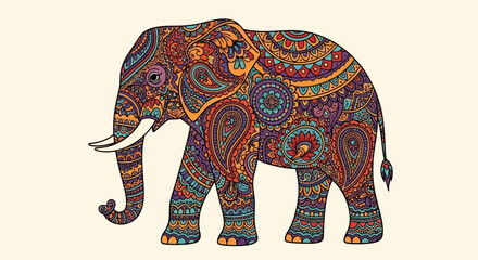 Intricate Paisley Pattern Elephant Illustration