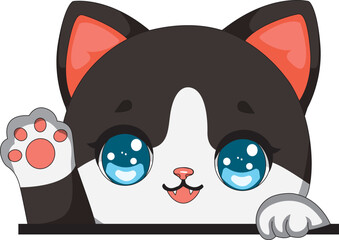 Blue Eyes Cat Peeking Kitten Paw Kitty Mascot Kids Cartoon