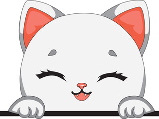 Happy Closed Eyes Cat Head Kitten Kitty Cartoon Vector Mascot