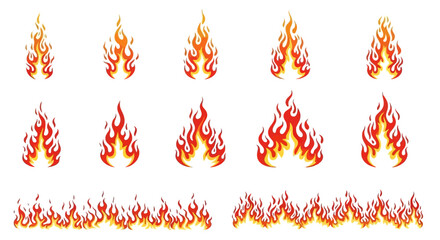 Collection of Fiery Flames and Burning Embers on a White Background