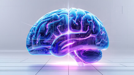 Glowing digital brain with circuits and data streams