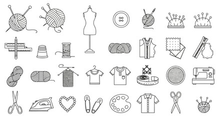 Handcrafted Essentials A Collection of Sewing and Knitting Icons for Creative Projects