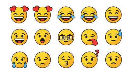 Collection of Emoji Faces Happy, Sad, and Various Expressions for Digital Communication and Fun
