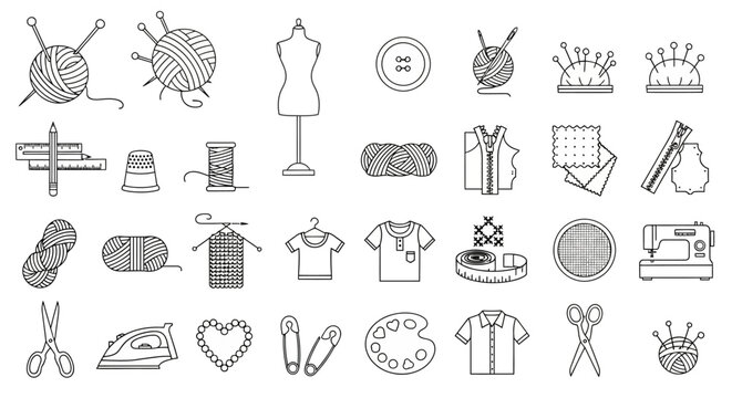 Handcrafted Essentials A Collection of Sewing and Knitting Icons for Creative Projects