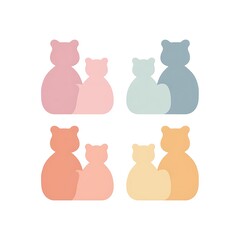 Four pairs of stylized bears in pastel colors