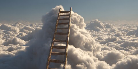 Dreamy ladder reaching to fluffy clouds, symbolizing aspirations and spiritual journey, perfect for inspirational messages and personal growth campaigns