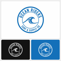 Ocean Riders Surf and Supply Company Logo Design with Wave Symbol.