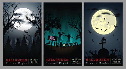 Set of  Halloween Multi Template Vector for poster, name card, cover, thrumpnail profile,  social media, digital video content header,  sale campaign . vector and illustration.