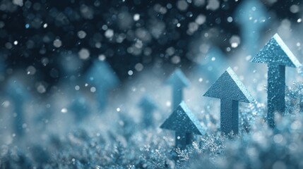 In a dreamy setting, several blue arrows rise confidently amidst a background of sparkling lights, showcasing themes of ambition and upward movement.