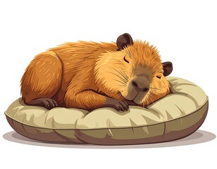 Capybara sleeping soundly on a pillow