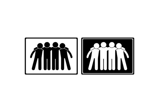Minimalist icon showing a group of five people standing side by side, symbolizing unity, teamwork, and community in black and white design.