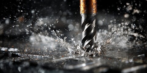 Experience the power of precision drilling with this dynamic shot, showcasing advanced technology and industrial strength with cool water effects