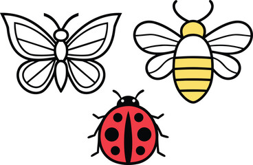 All Kinds of Insects Set. Insect Collection Illustration. Colorful Bug Species Set. Natural Insect Life Illustration. Butterfly and Beetle Design Set. Detailed Insect Pack Illustration. Garden Insects