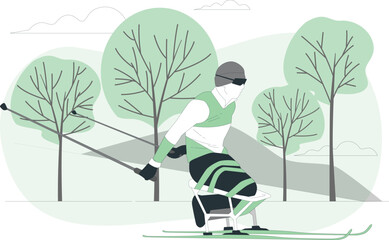Para Nordic Skier with Poles and Skis in a Park Illustration para nordic skiing cross country skiing