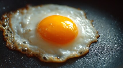 Delicious sunny-side-up egg sizzling in a pan, perfect for breakfast menus or healthy eating campaigns, adding a vibrant touch to your culinary projects