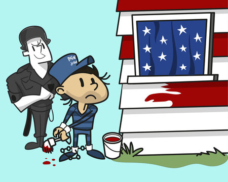 Immigrant painter arrested while painting a house with the US flag pattern - deportation