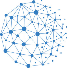 Abstract network globe design with interconnected nodes and lines in blue and purple hues