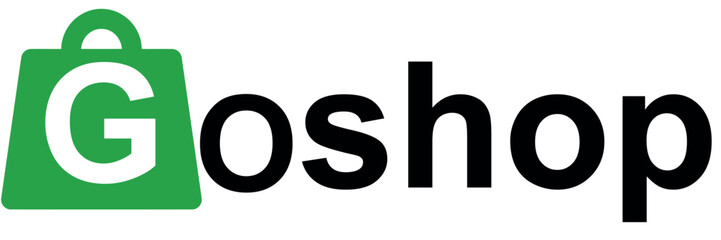 Goshop logo design green shopping bag and text modern brand identity for e-commerce