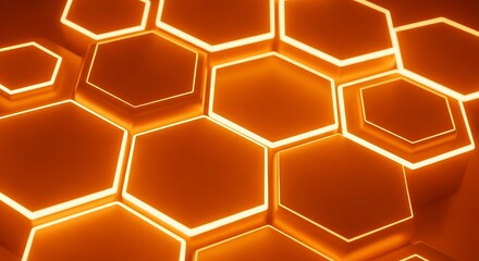 Illuminated Honeycomb Structure Glowing with Warm Orange Light Technology Design