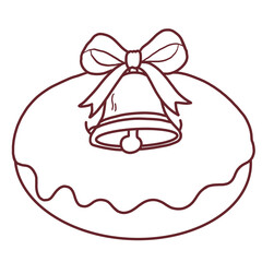 Christmas Donut Red with Jingle Bell and Snowflakes Line Art Illustration