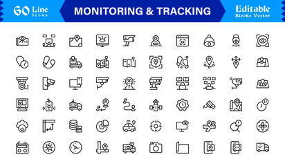 Monitoring And Tracking Solution icon collection. Unique And Minimal Line Icon Pack with Editable, Pixel-Perfect Design