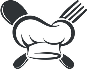 Classic chef hat and utensils graphic for restaurant branding and culinary designs