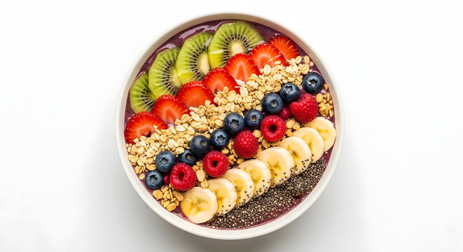 Delicious acai bowl recipe with fresh fruits healthy breakfast idea for food photography and blog posts