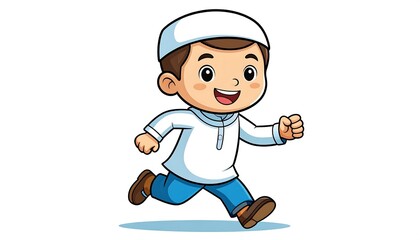 Cartoon boy in white clothing running