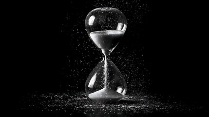 Dramatic hourglass with sand falling, symbolizing time's relentless march and the urgency of deadlines, perfect for business or project management concepts.