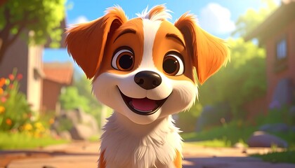 Cartoon dog, happy expression, outdoor setting