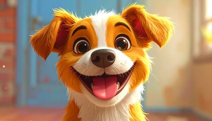 Cartoon dog, happy face, bright colors