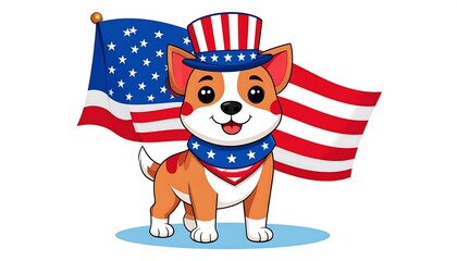 Cartoon dog in American flag hat and bandana