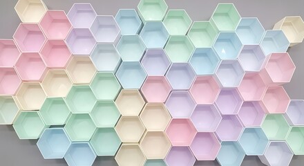 Pastel Hexagon Shelves Wall Decor Geometric Arrangement Modern Design Creative Display