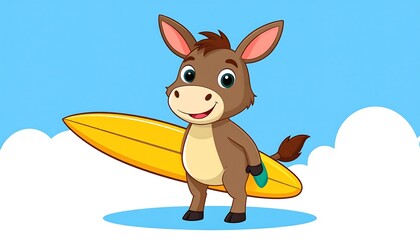 Cartoon donkey with surfboard