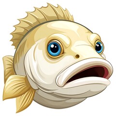 Cartoon fish head, light yellow, open mouth, big eyes