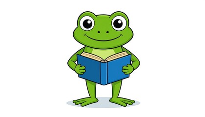 Fototapeta premium Cartoon frog holding open book