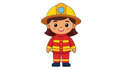 Cartoon girl firefighter in red and yellow uniform