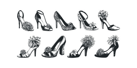 Collection of High Heel Shoes with Floral Embellishments