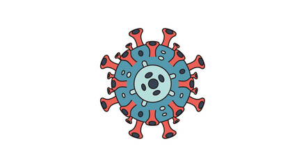 Illustration of a virus particle, showing its detailed structure and features.