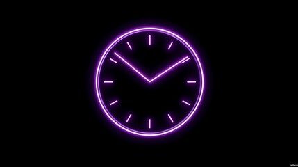 Stunning purple neon clock face glows vibrantly against a dark backdrop, symbolizing time's passage and modern design concepts.