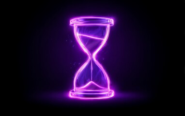 Captivating neon hourglass pulses with vibrant purple light, symbolizing the relentless flow of time and urgent deadlines for modern projects.