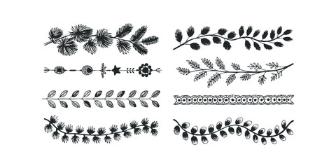 Obraz premium Collection of Hand Drawn Botanical Borders and Dividers