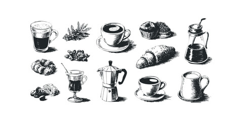 Collection of Hand Drawn Coffee And Pastry Items