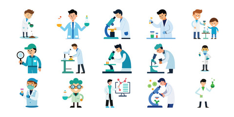 Diverse group of scientists and researchers conducting experiments and laboratory work with equipment and medical supplies