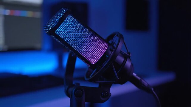 Professional Studio Condenser Microphone with Neon Lighting.