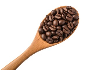 Fototapeta premium Roasted Coffee Beans in Wooden Spoon Isolated on White Background
