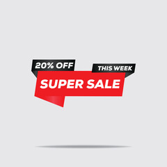 Super Sale Banner – 20% Off Red and Black Origami Geometric Design