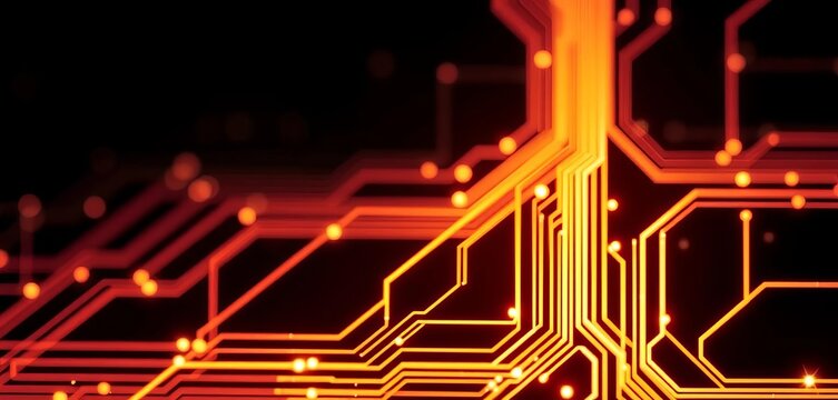 Abstract circuit board glowing lines on dark background,  futuristic,  effect