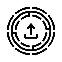 Circular maze with upward arrow symbol, symbolizing growth, progress, and finding a way forward. Suitable for business concept designs.
