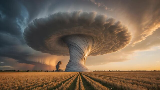 Massive Supercell Storm Cloud at Sunset